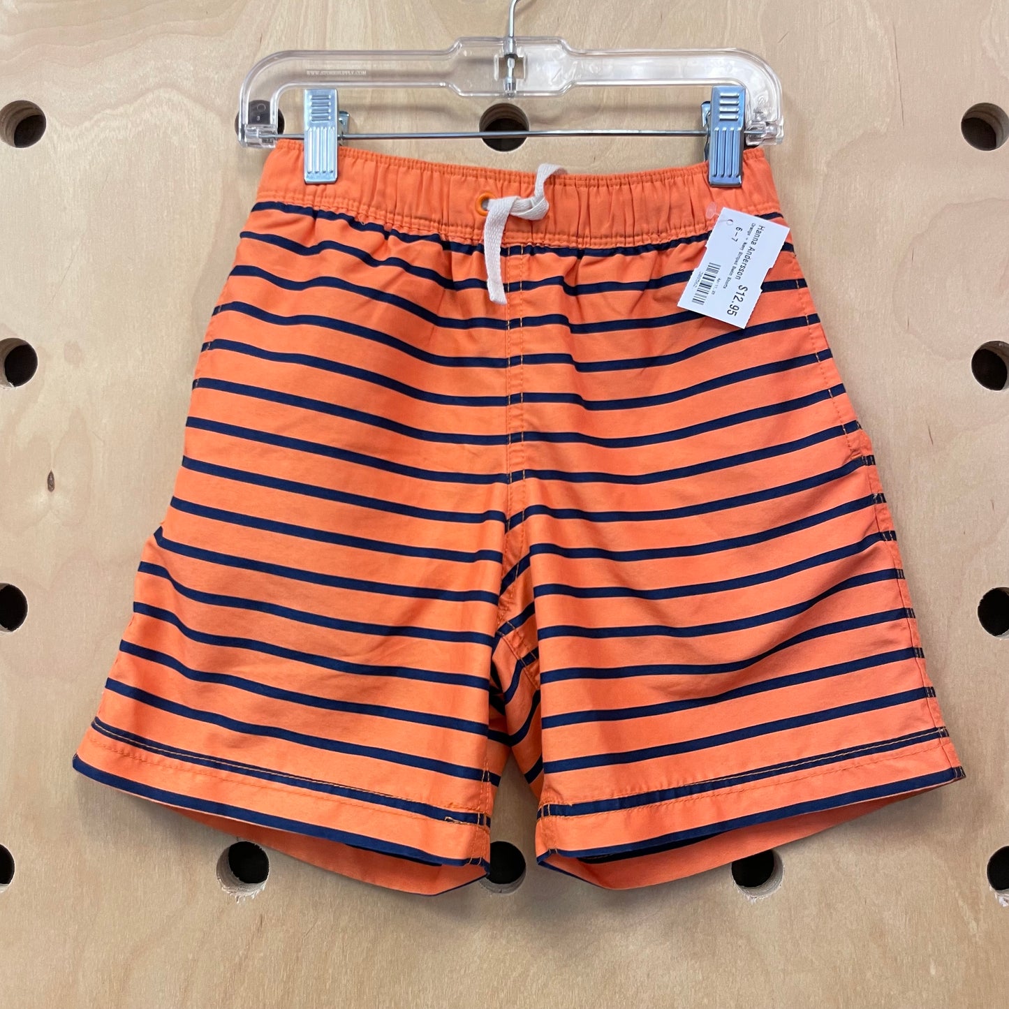 Orange + Navy Striped Swim Shorts
