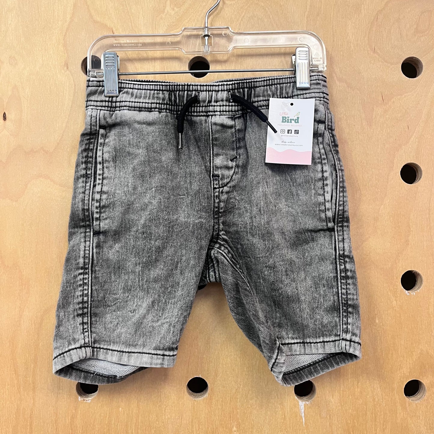 Grey Drawstring Denim Shorts