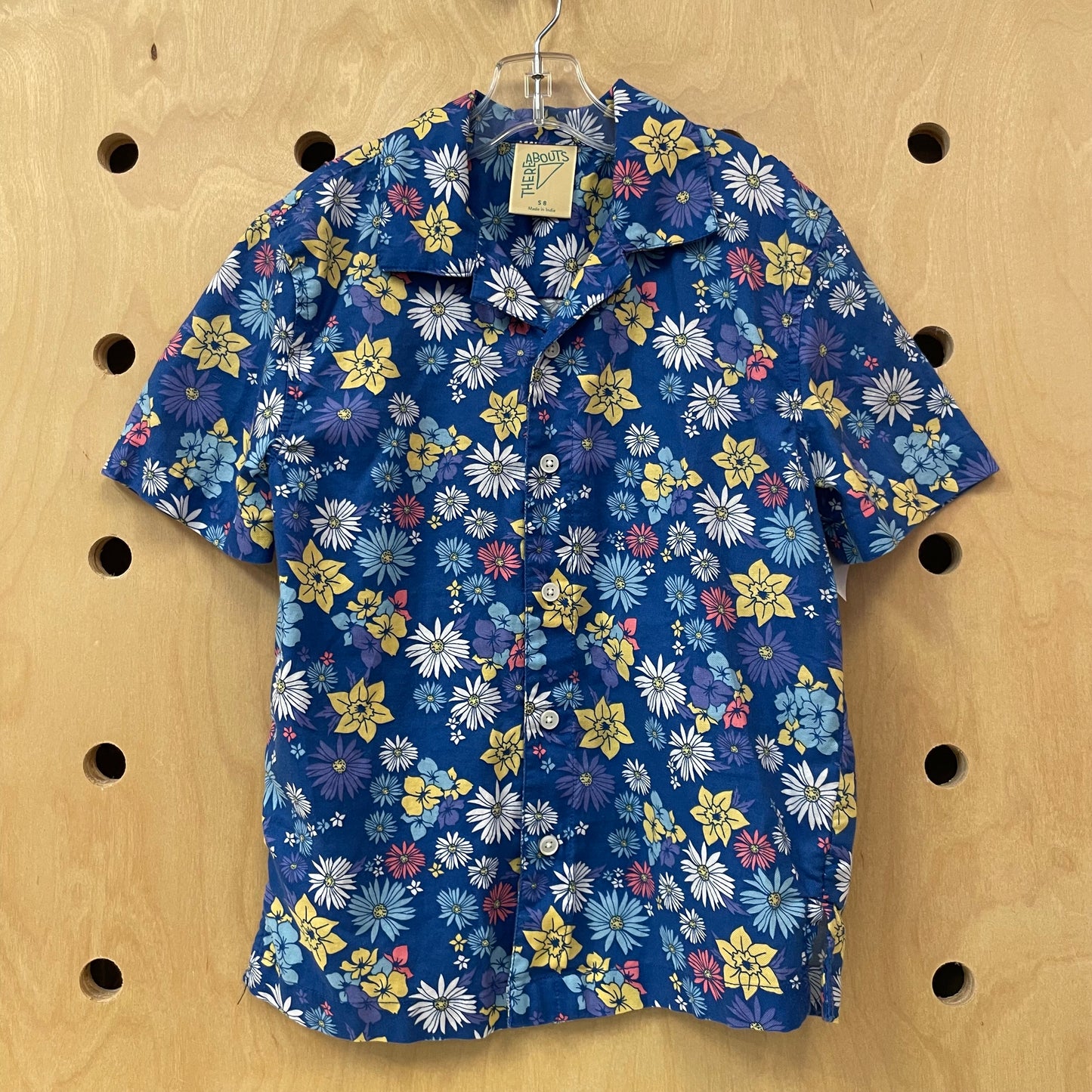 Blue Colorful Leaves Button Up