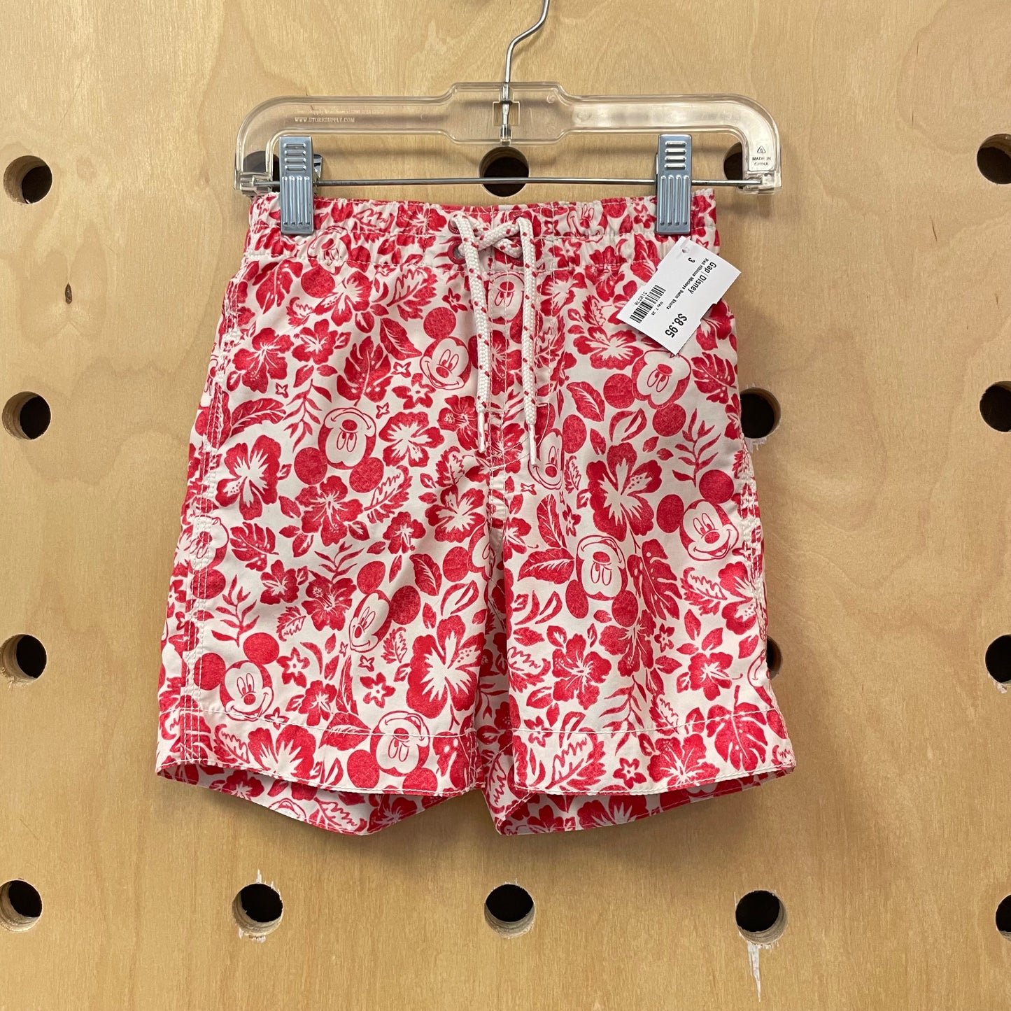 Red Hibicus Mickeys Swim Shorts
