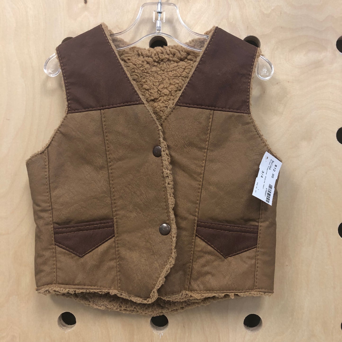 Brown Pleather Sherpa Vest