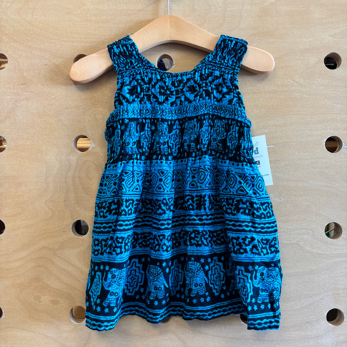 Blue/Black Smocked Elephants Dress