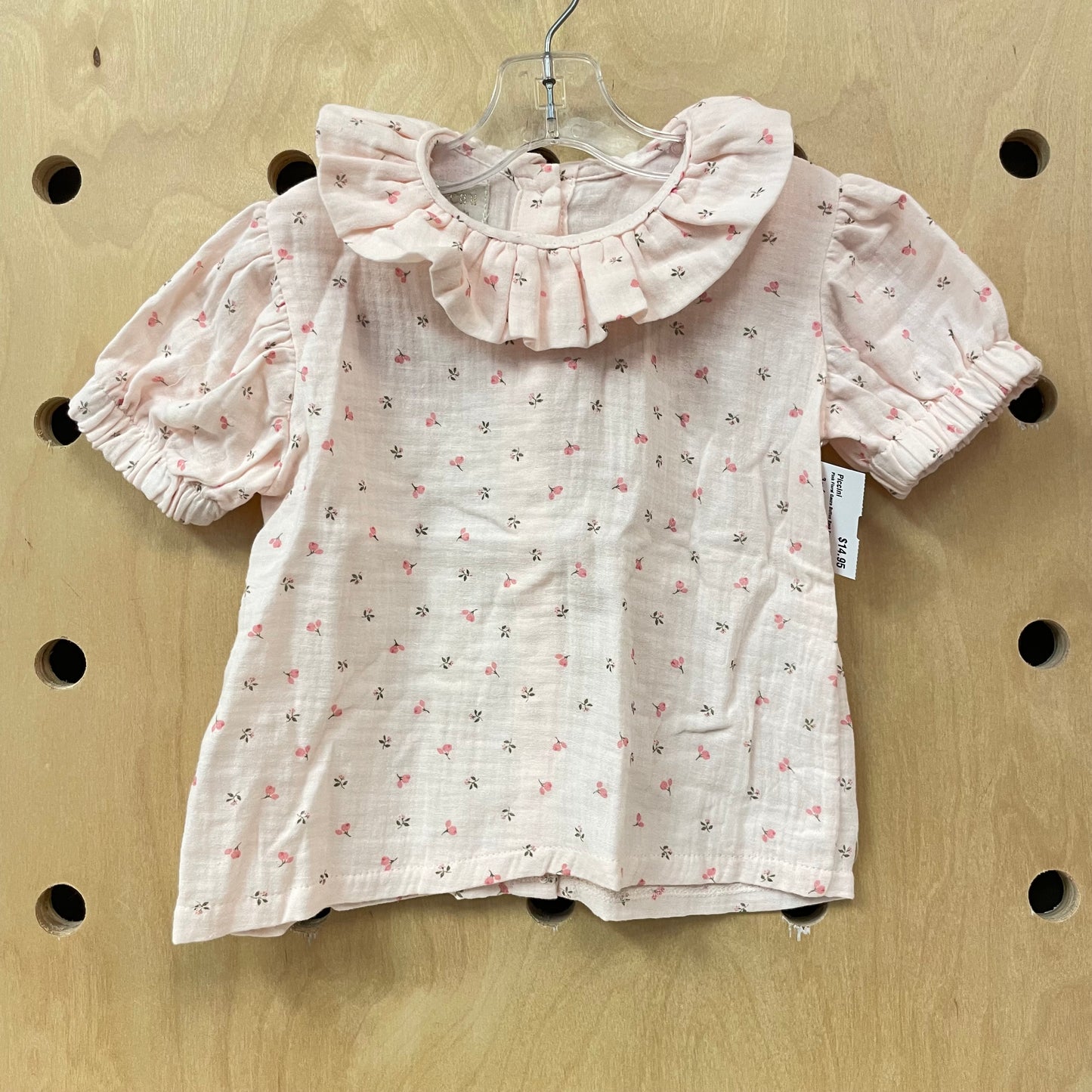 Pink Floral Gauze Button Back Top