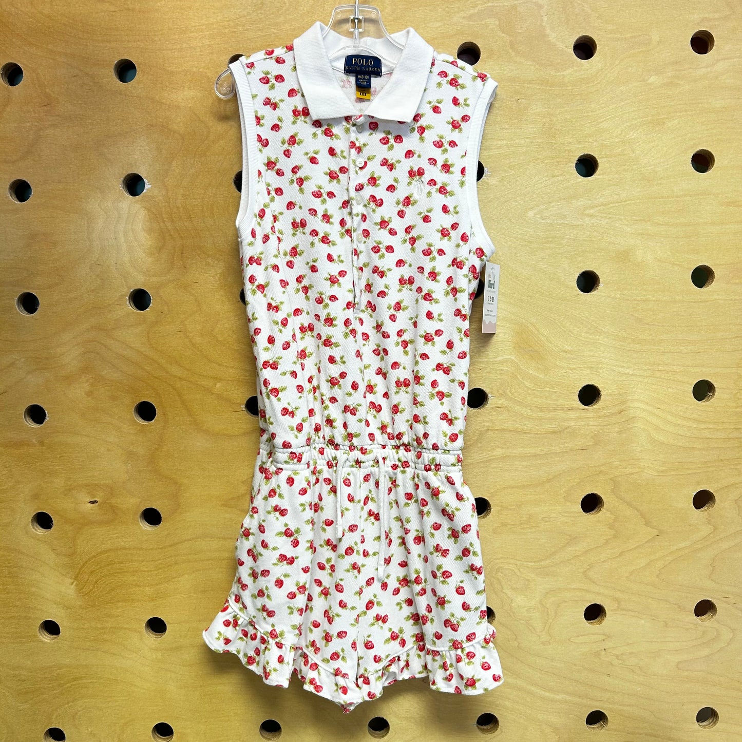 White/Red Strawberries Romper
