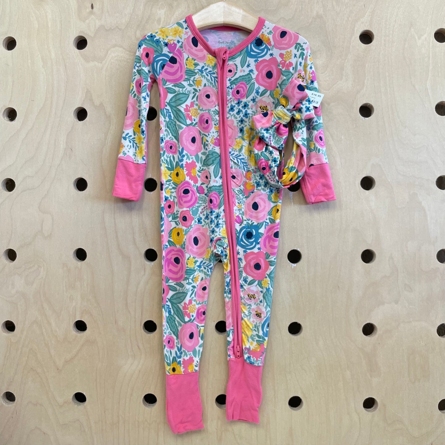 Bamboo Pink Floral Footies w/ Headwrap