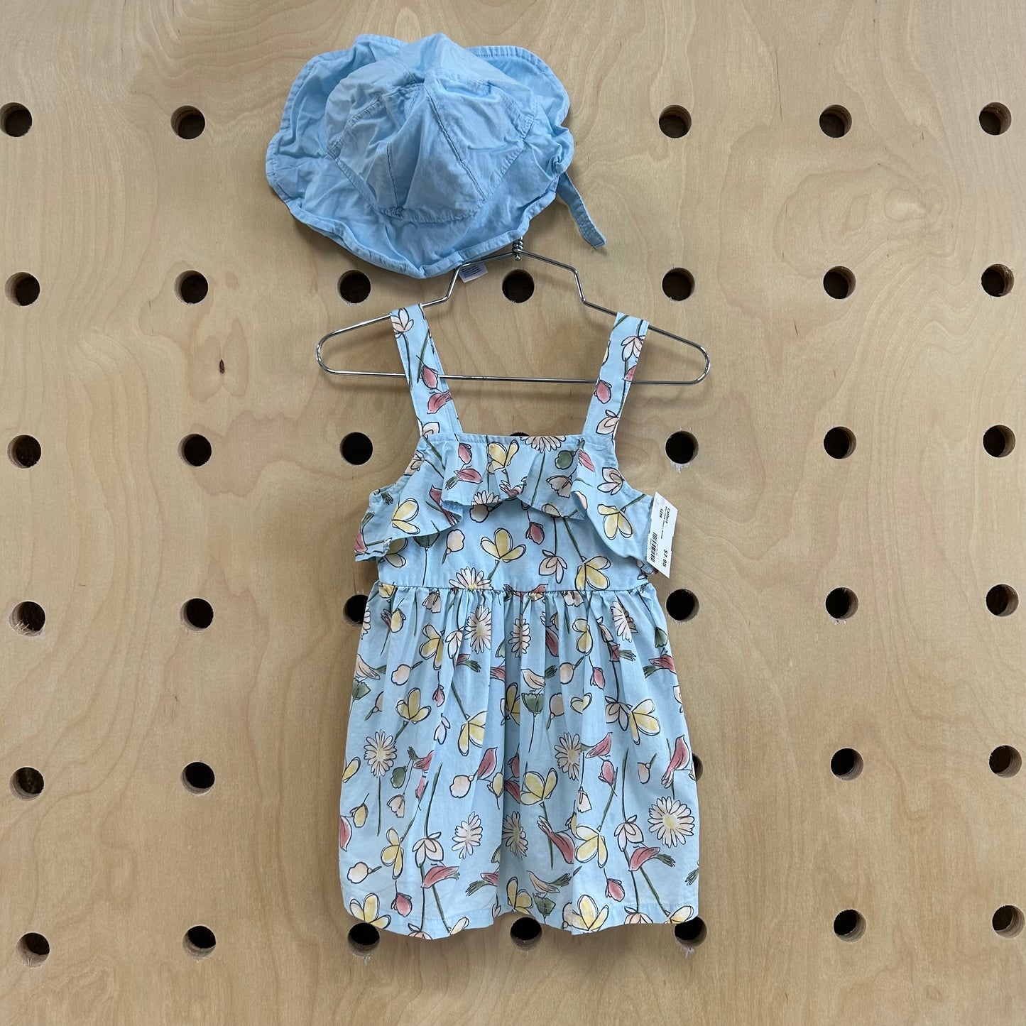 Blue Floral Dress+Sunhat
