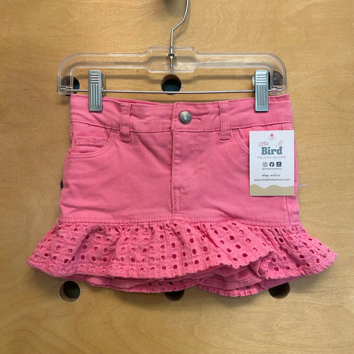 Pink Eyelet Trim Denim Skirt