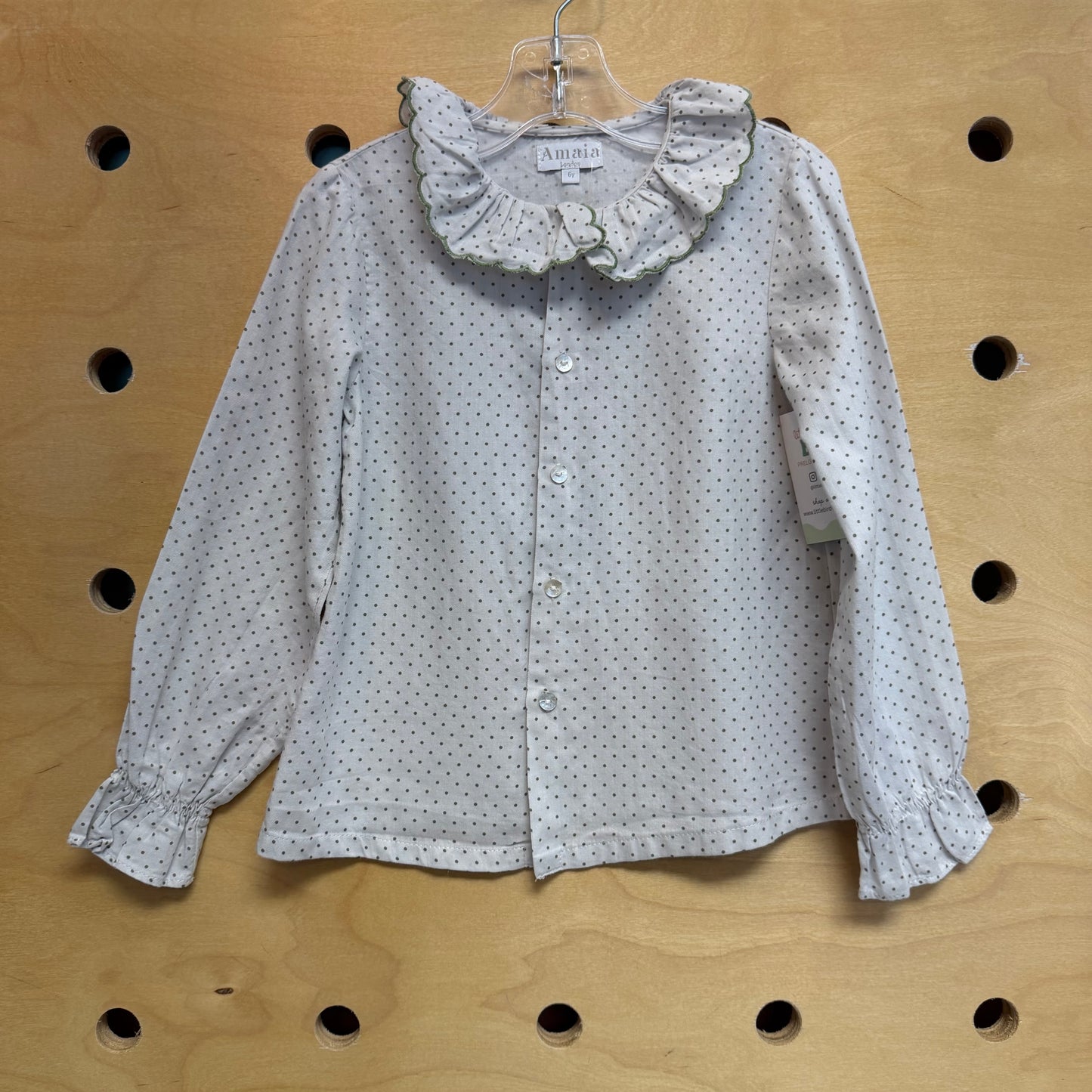 Grey/Green Polka Dot Collared LS