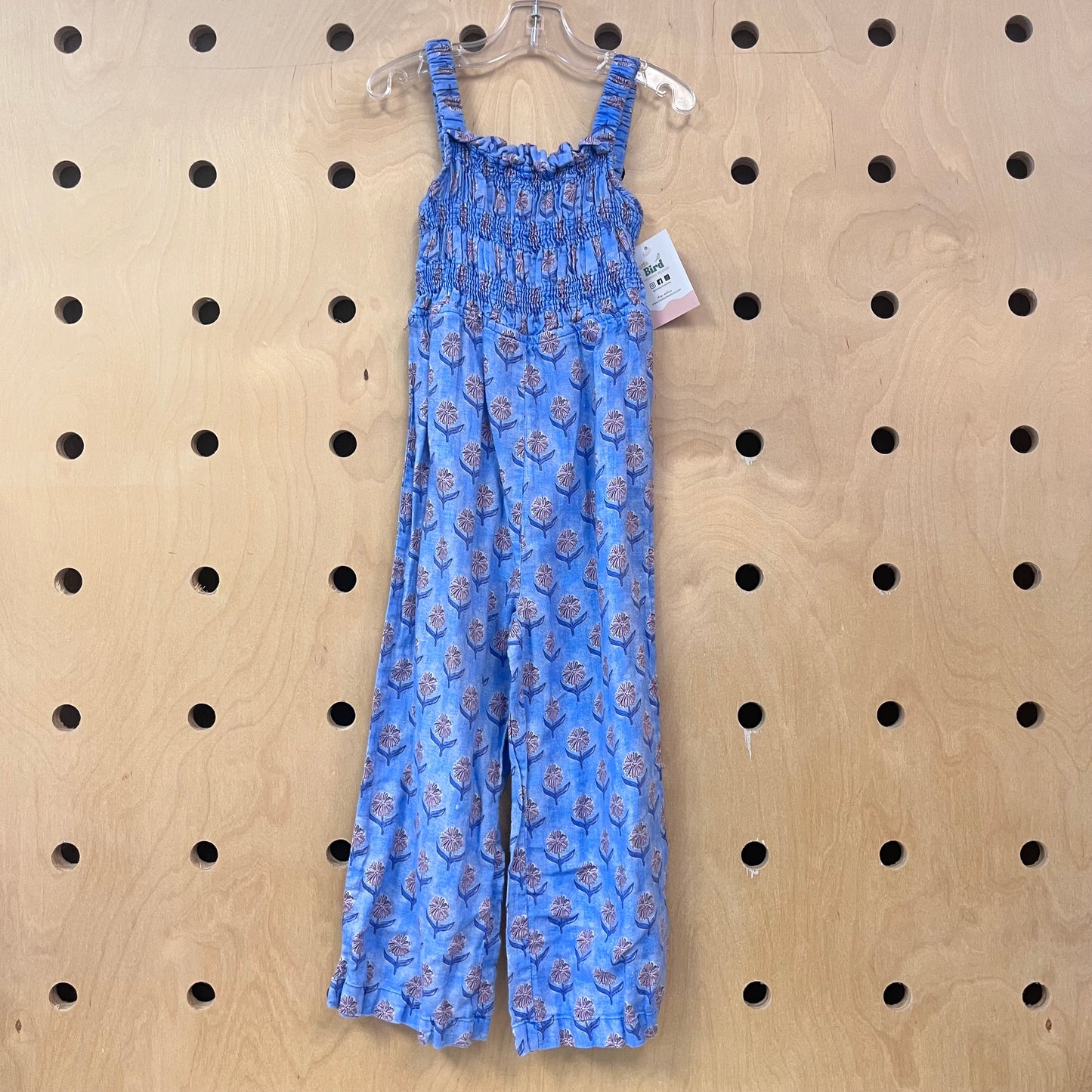 Blue Floral Smocked Jumpsuit