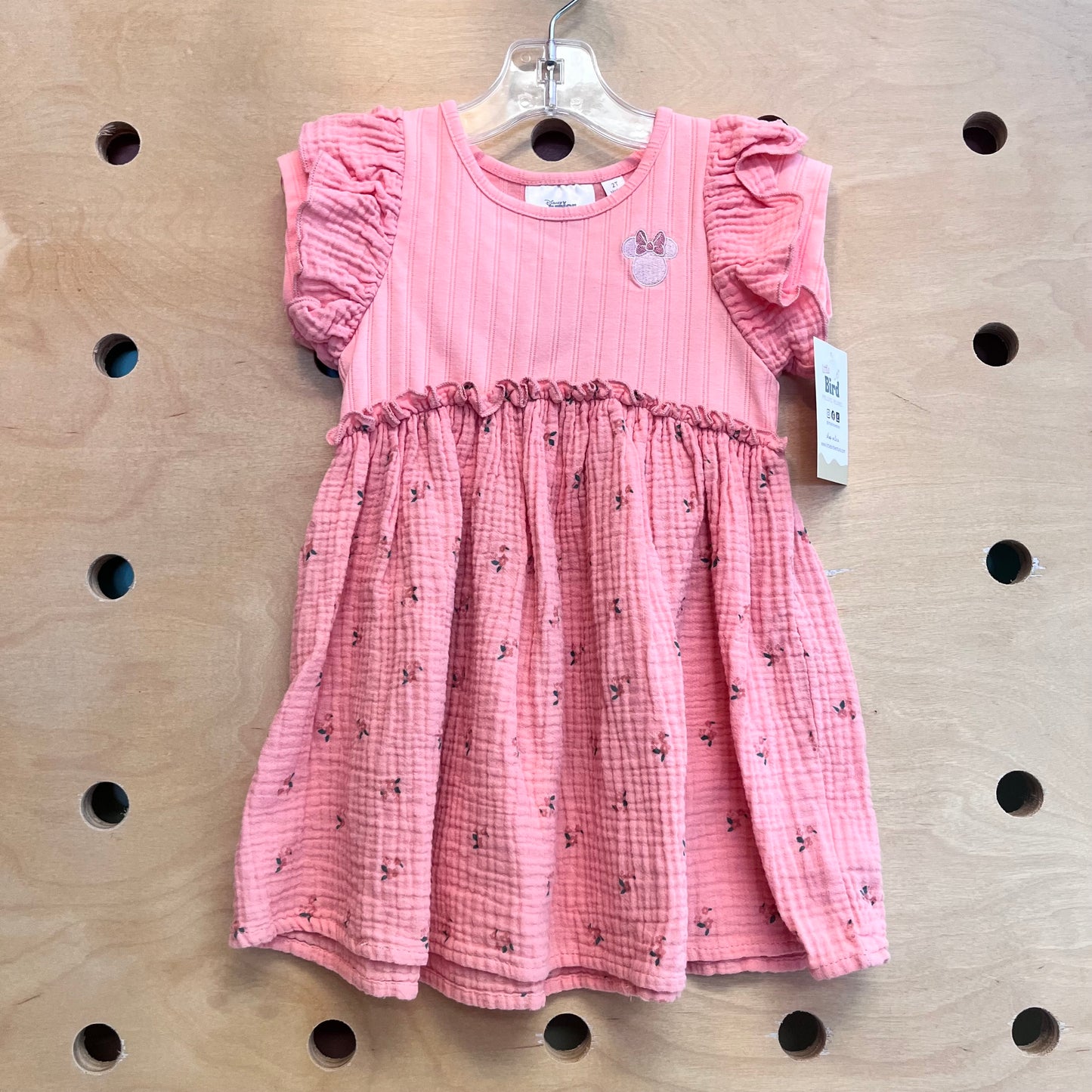 Peach Ribbed/Muslin Floral Minnie Dress