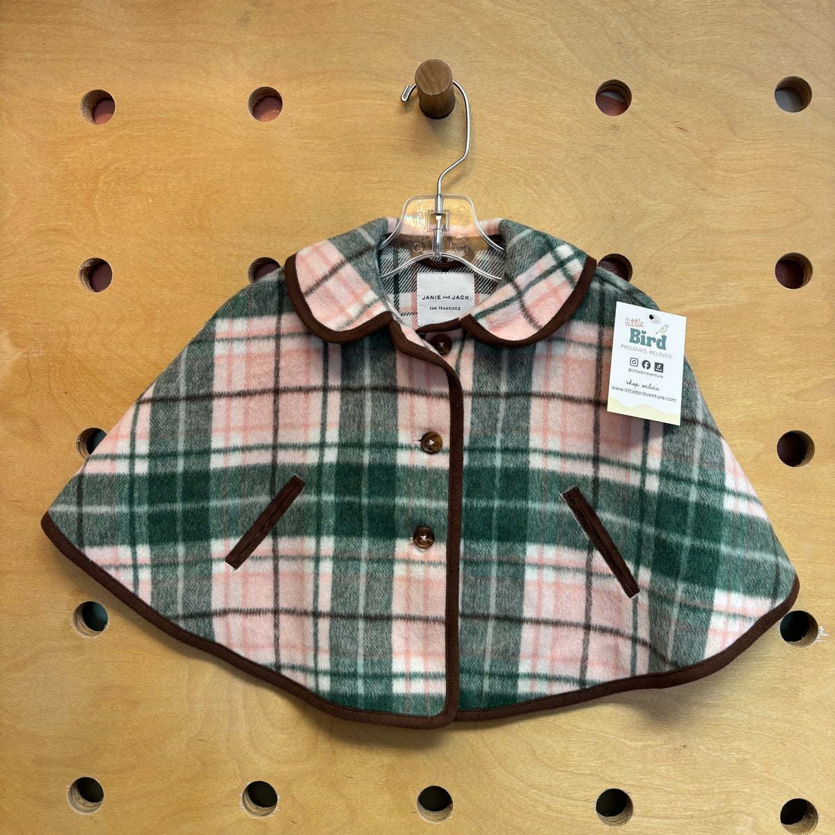 Pink/Green Fleece Collared Poncho
