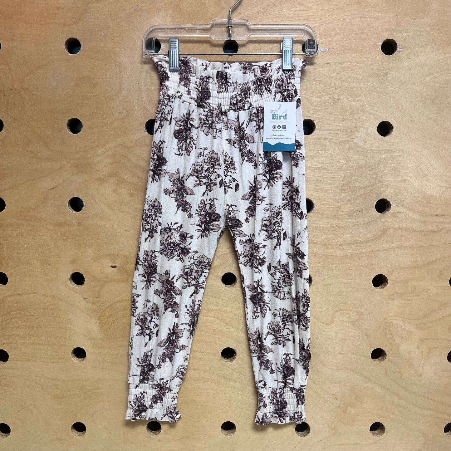 Cream & Brown Floral Bamboo Ruffle Joggers