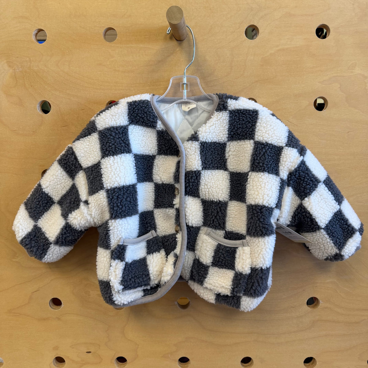 Grey/White Checkered Sherpa Jacket