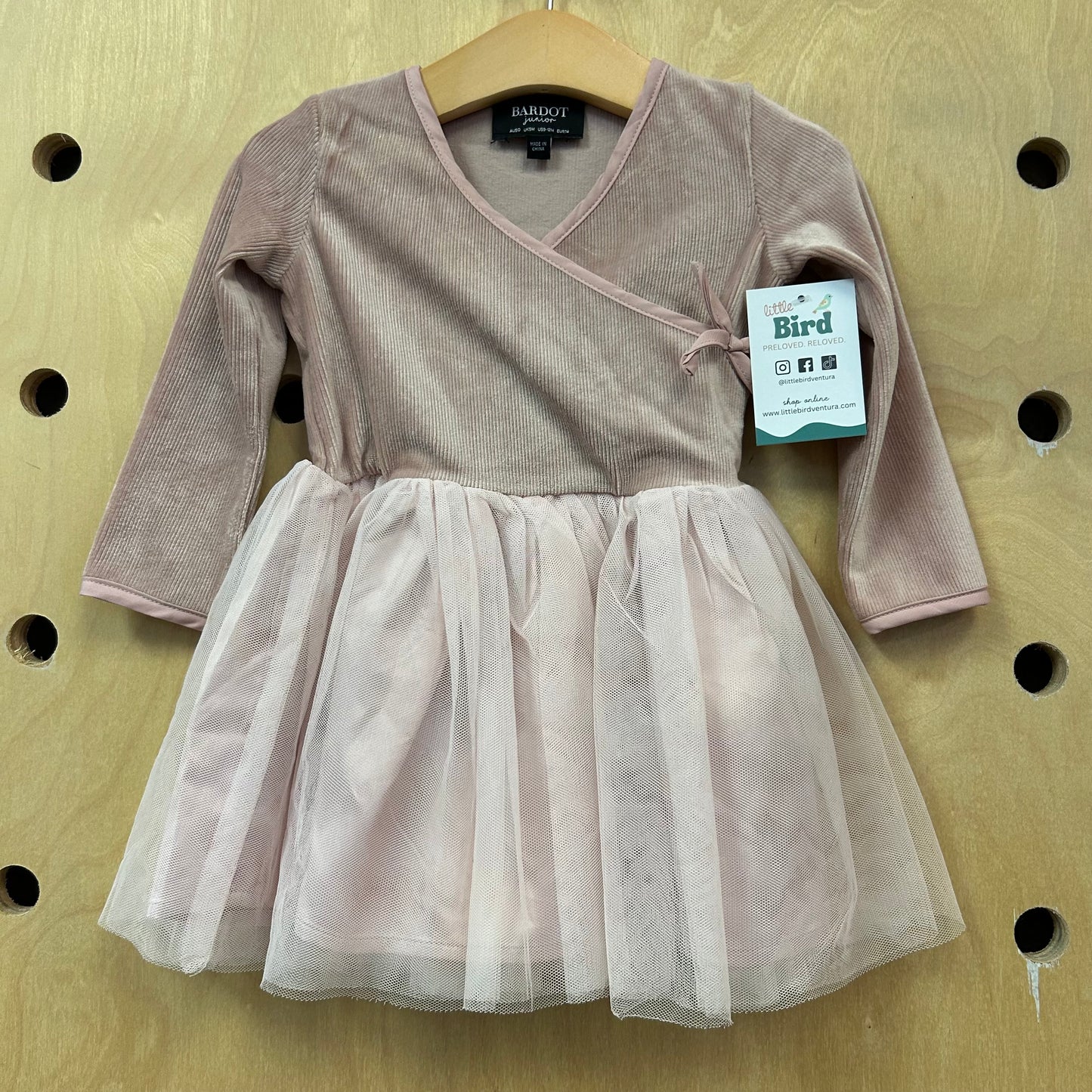 Pink Velour + Tulle Wrap Dress