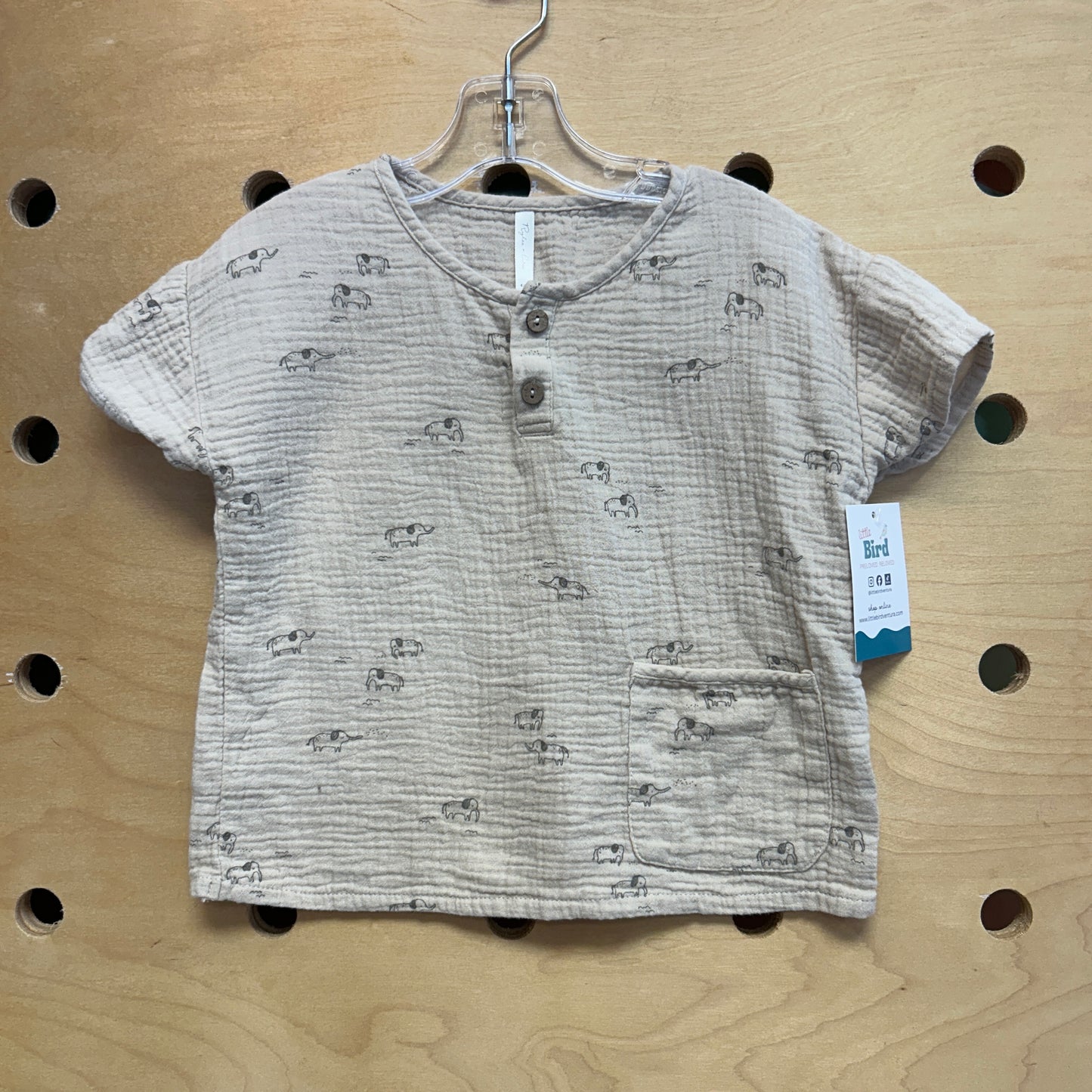 Beige Gauze Elephants Pocket Tee