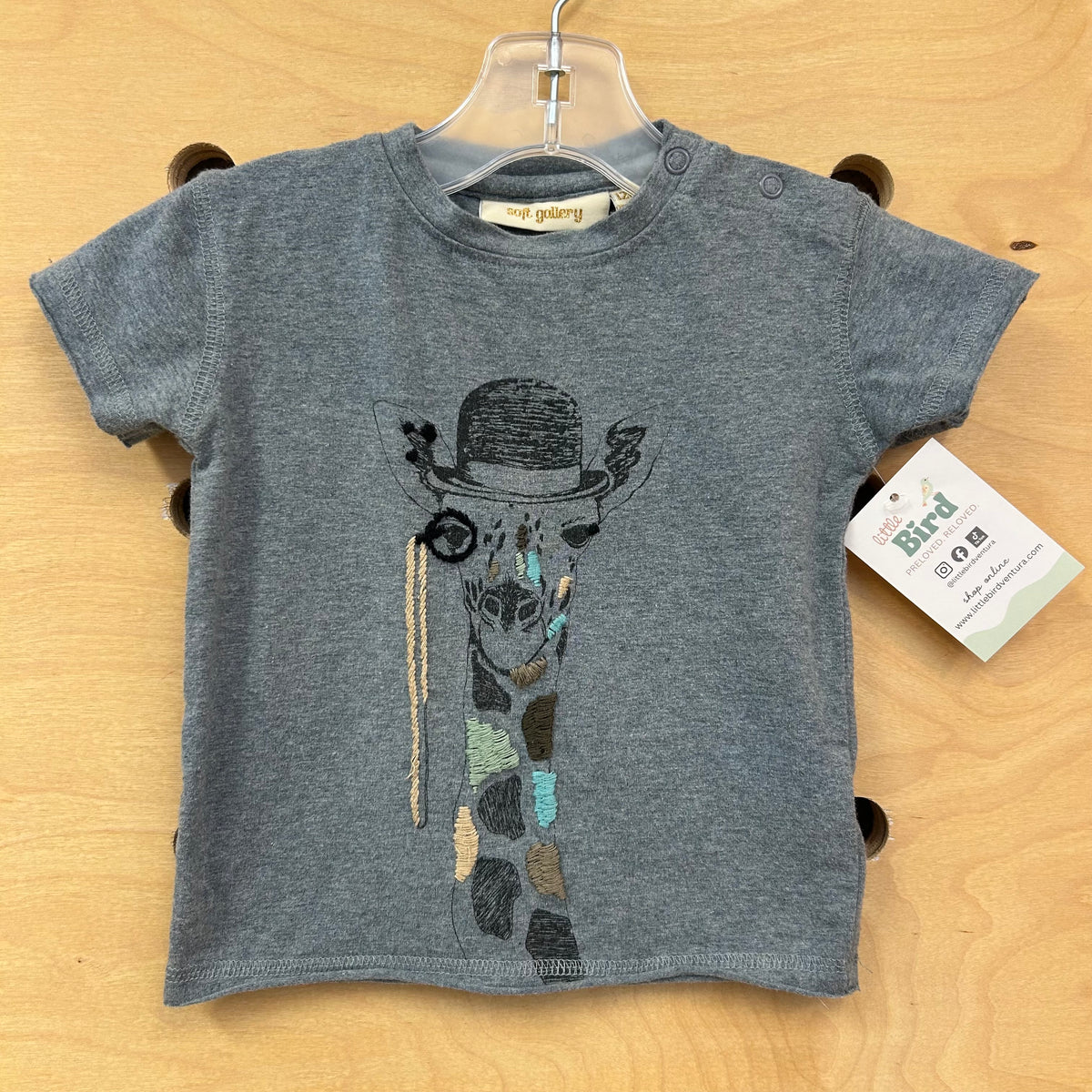 Grey Embroidered Giraffe Cotton Tee