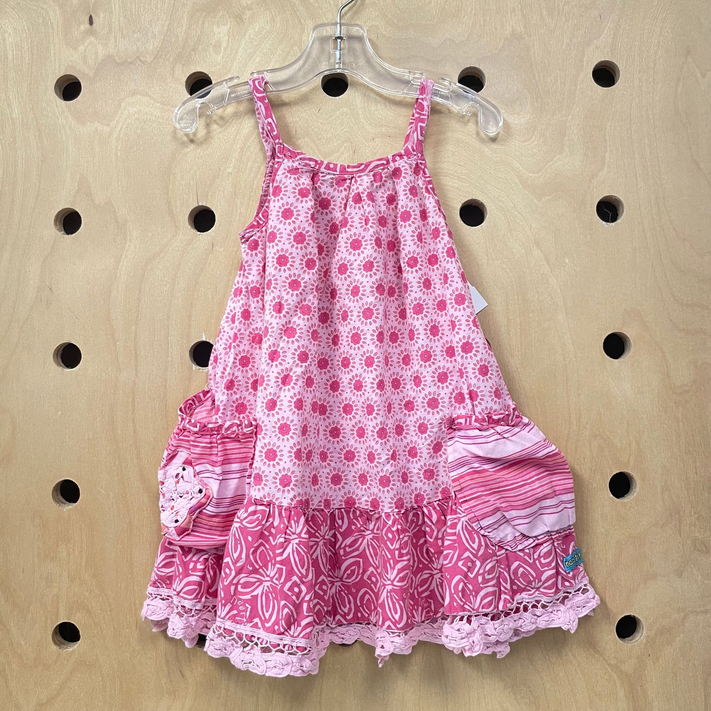 Pink Floral Lace Trim Dress