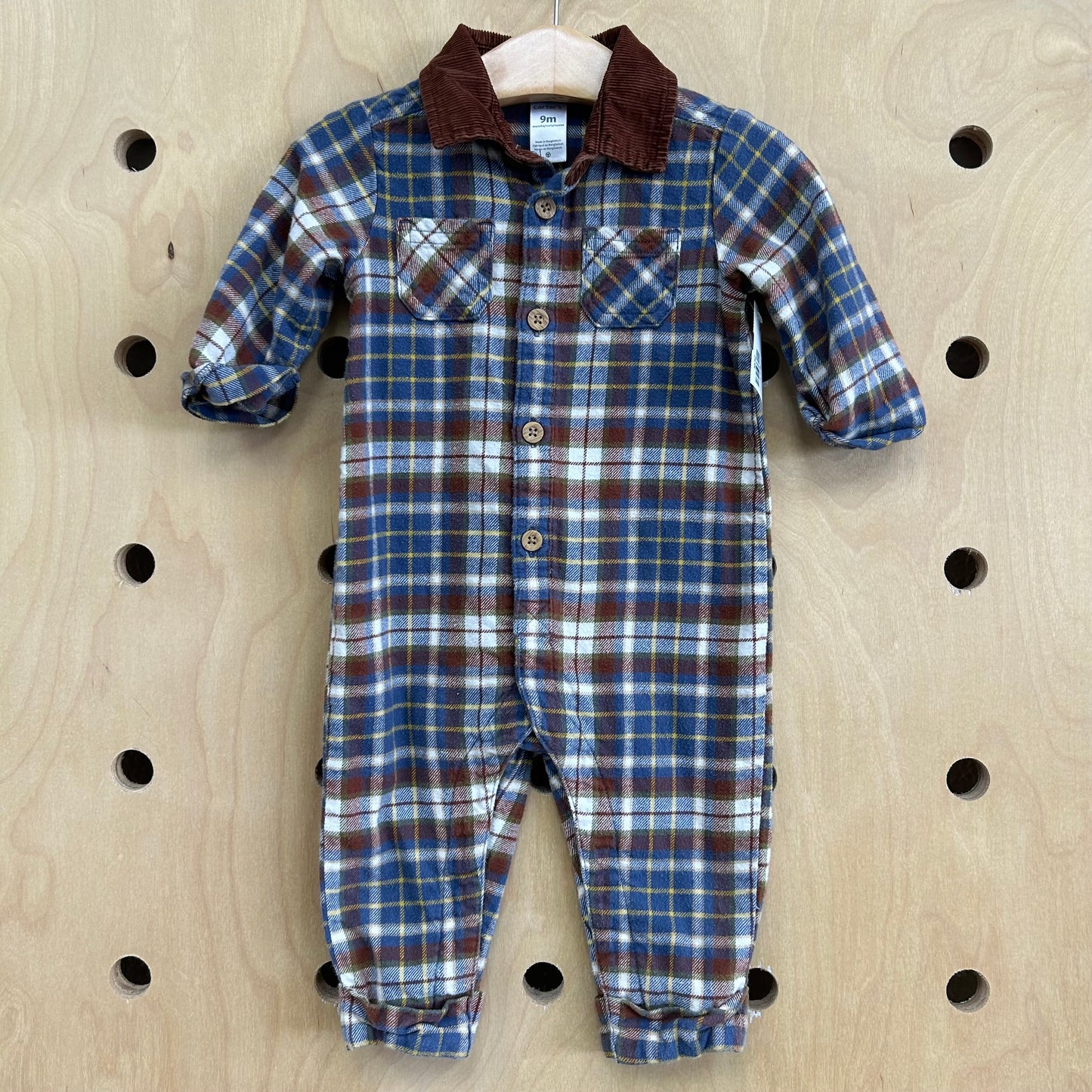 Brown Plaid Cord Collar Romper