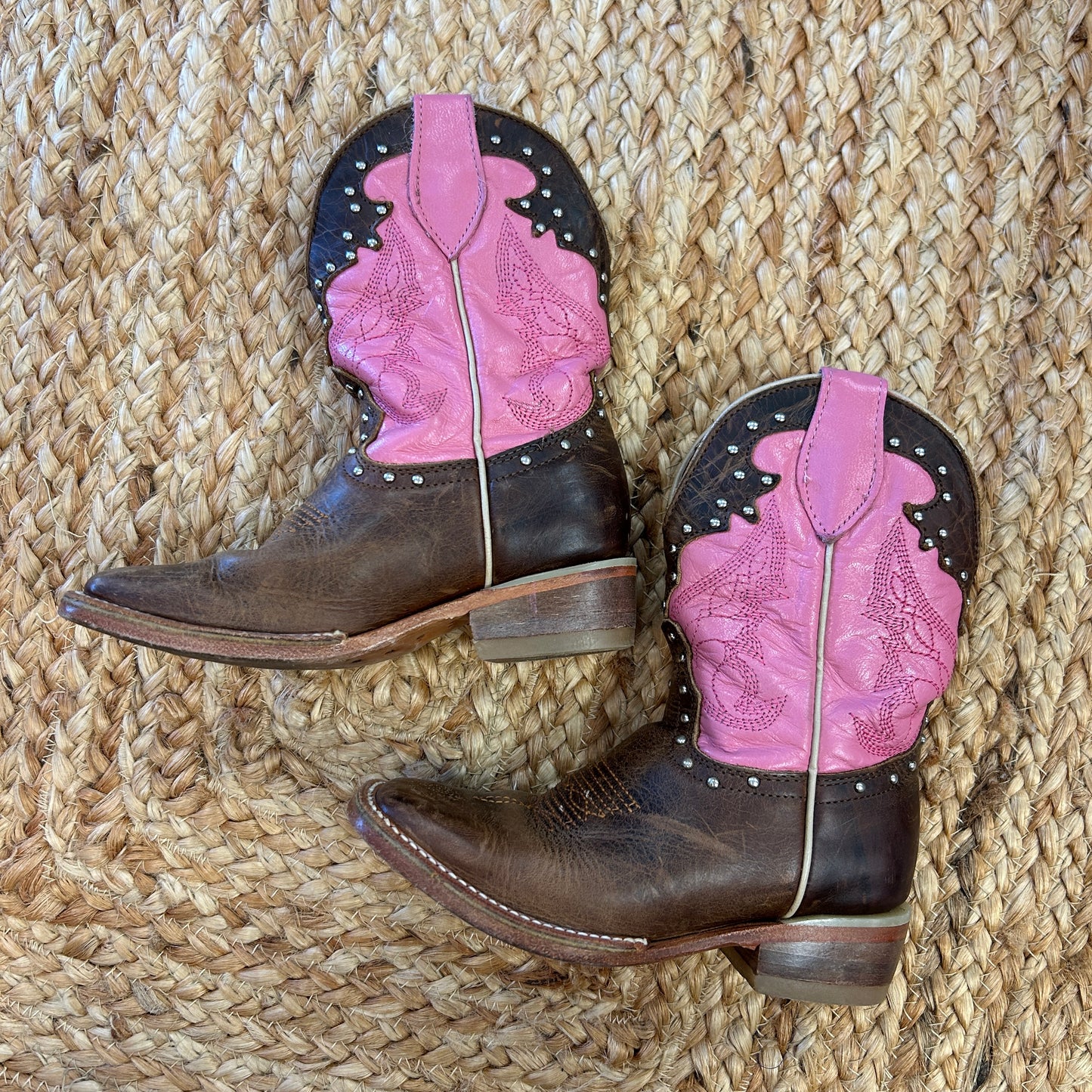 Pink & Brown Leather Cowgirl Boots