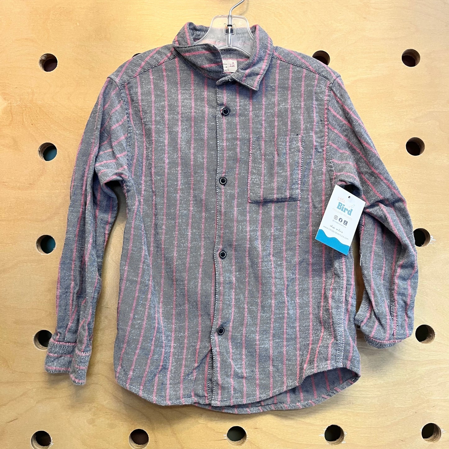 Grey & Pink Striped Button Up Shirt
