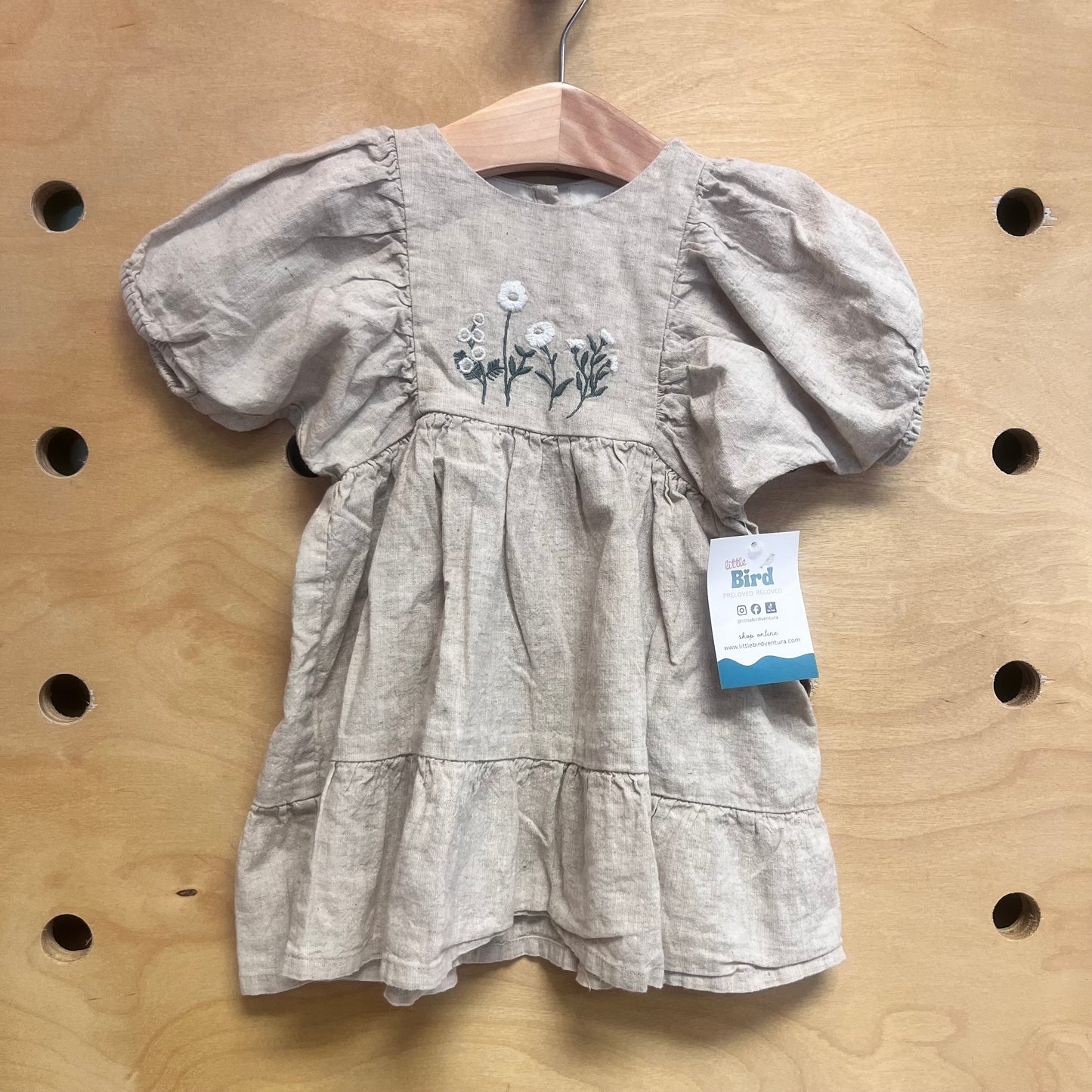 Beige Floral Linen Blend Dress