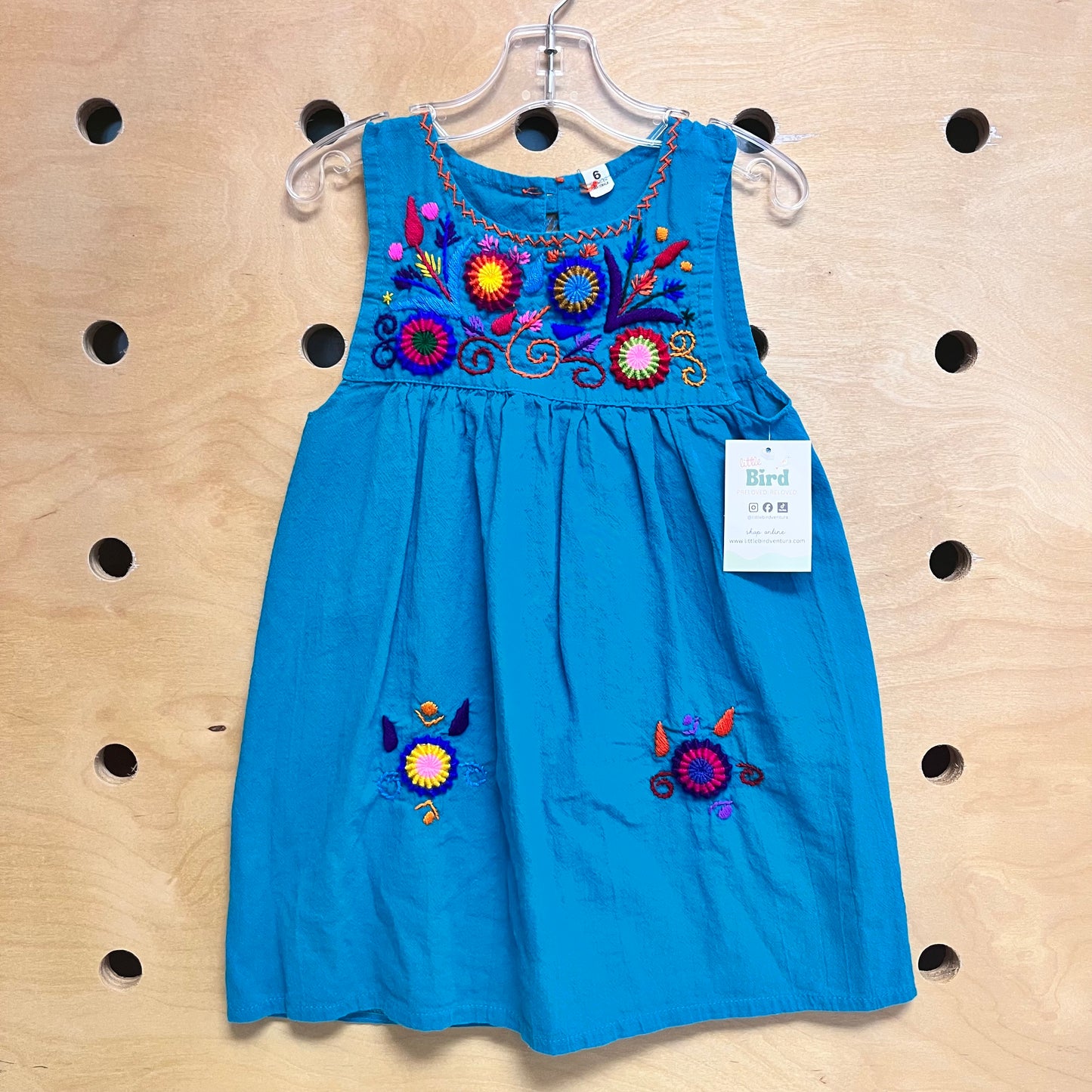 Blue Hand Embroider Floral Dress