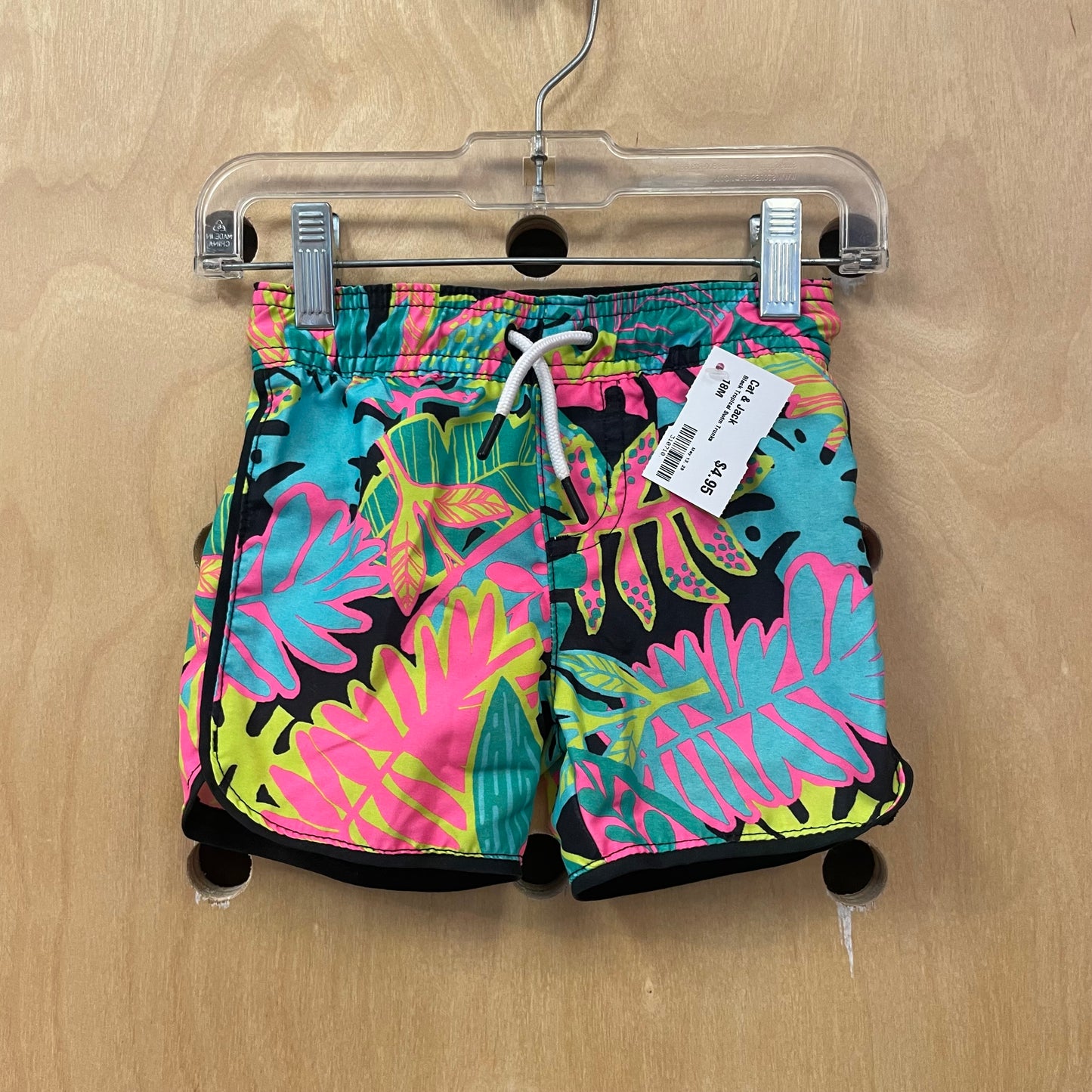 Black Tropical Swim Trunks