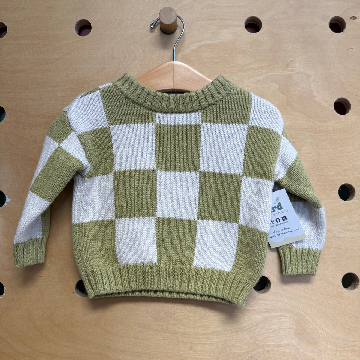 Green/White Checkered Knit Sweater