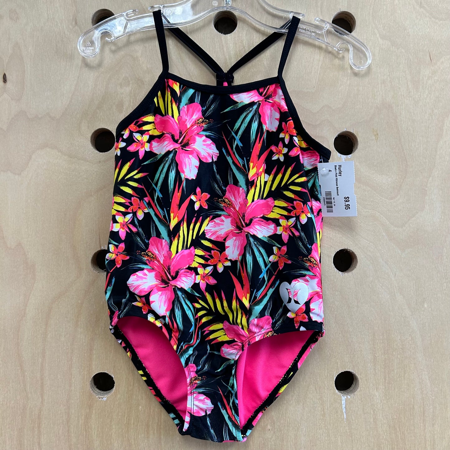 Black+Pink Hibiscus Swimsuit