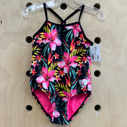 Black+Pink Hibiscus Swimsuit