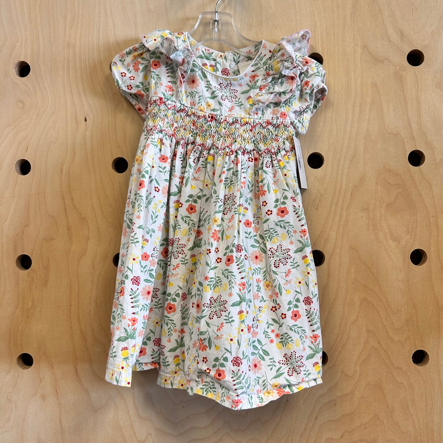 White/Pink Floral Smocked Dress