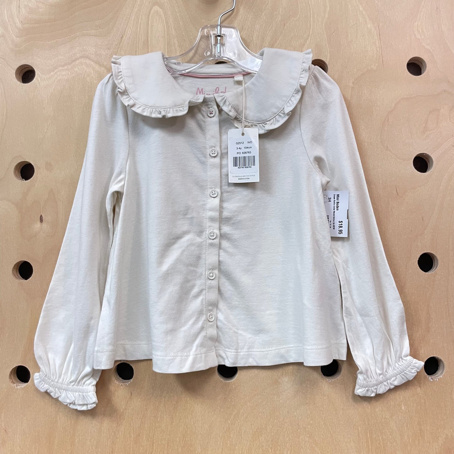 Cream Ruffle Collar Modal Button Up NEW!