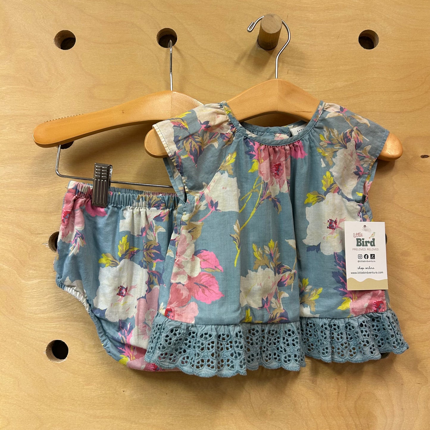 Blue Floral Eyelet Top/Bloomers