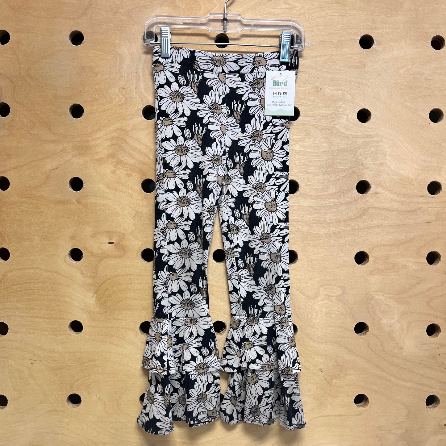 Black Floral Bamboo Ruffle Leggings