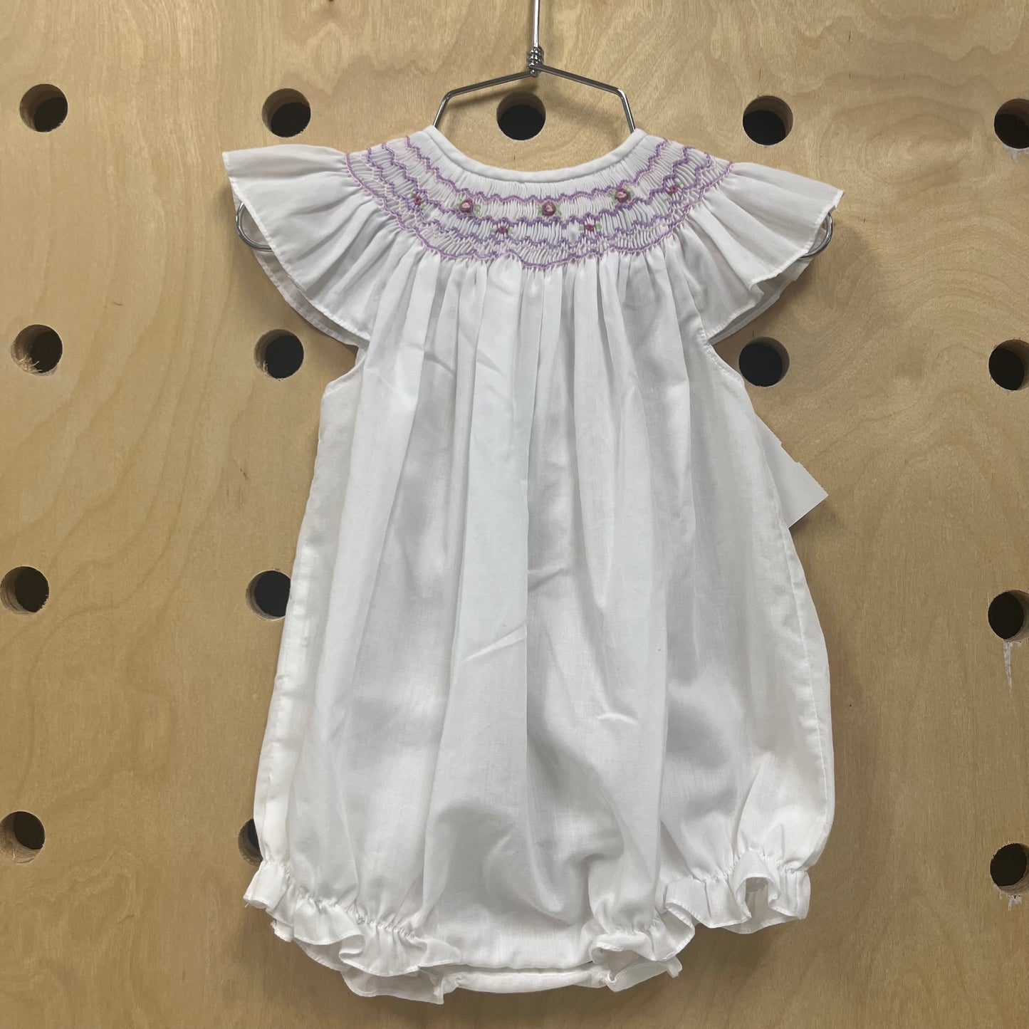 White & Lavender Smocked Romper