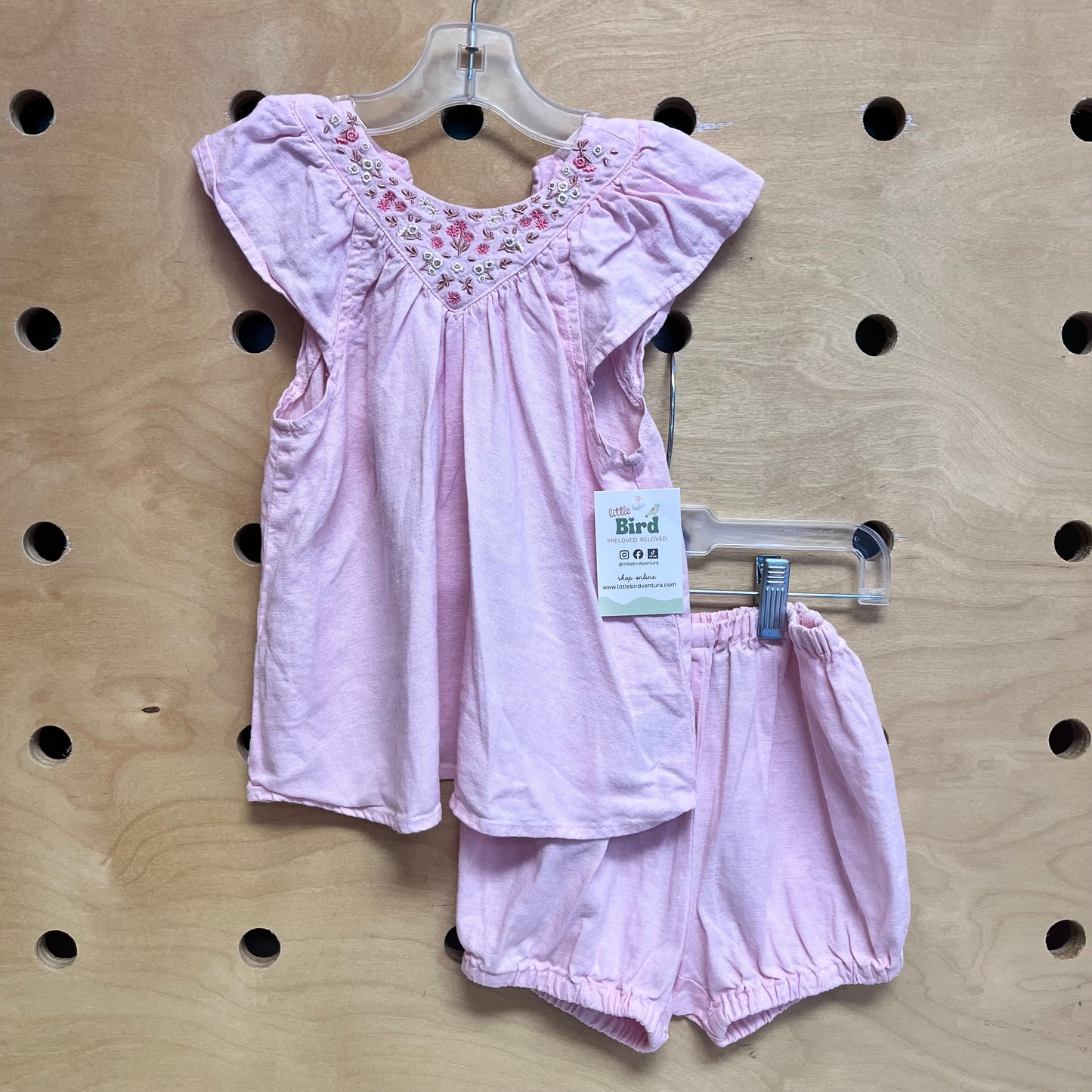 Pink Linen Blend Embroider Floral Outfit