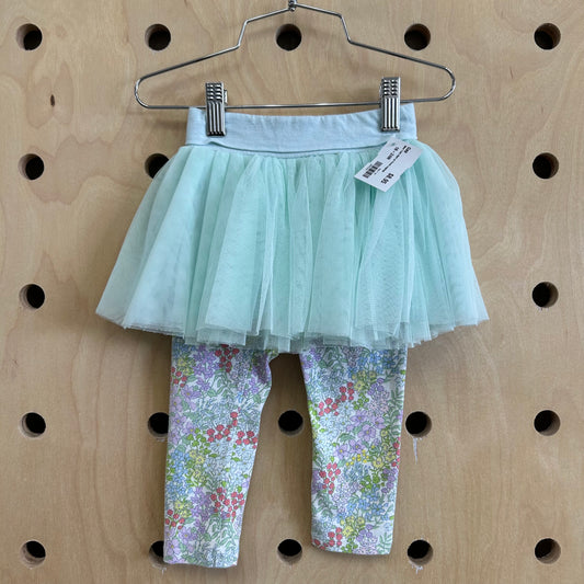 Mint Tulle Skirt w/ Floral Leggings