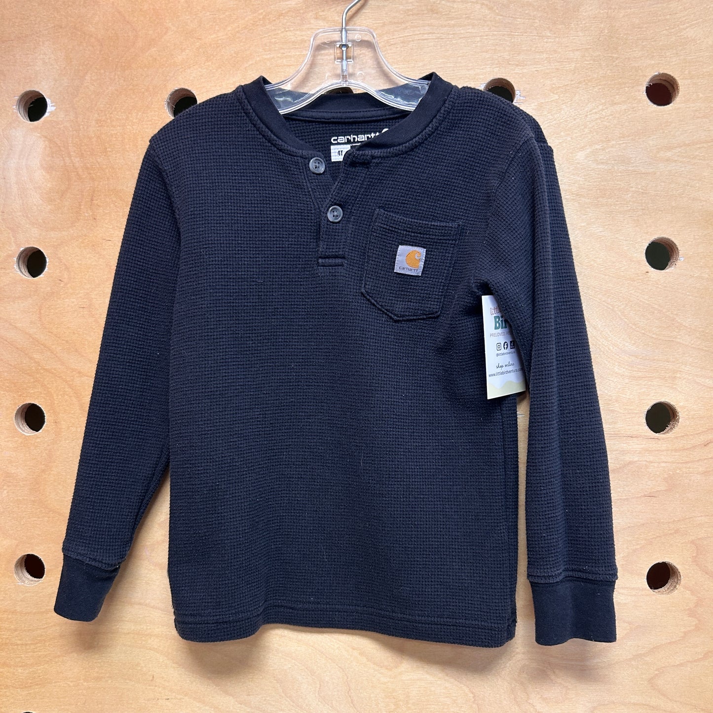Black Waffle Knit Henley LS