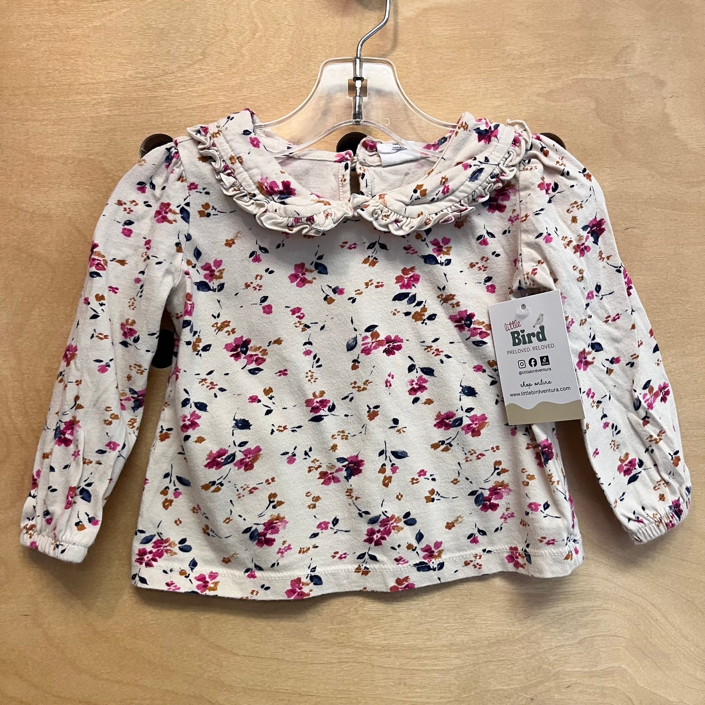 Tan/Pink Floral Ruffle Collar Cotton LS