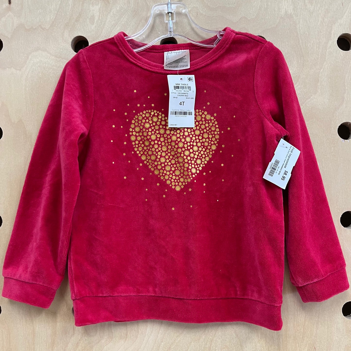 Red & Gold Velour Heart Sweatshirt NEW!