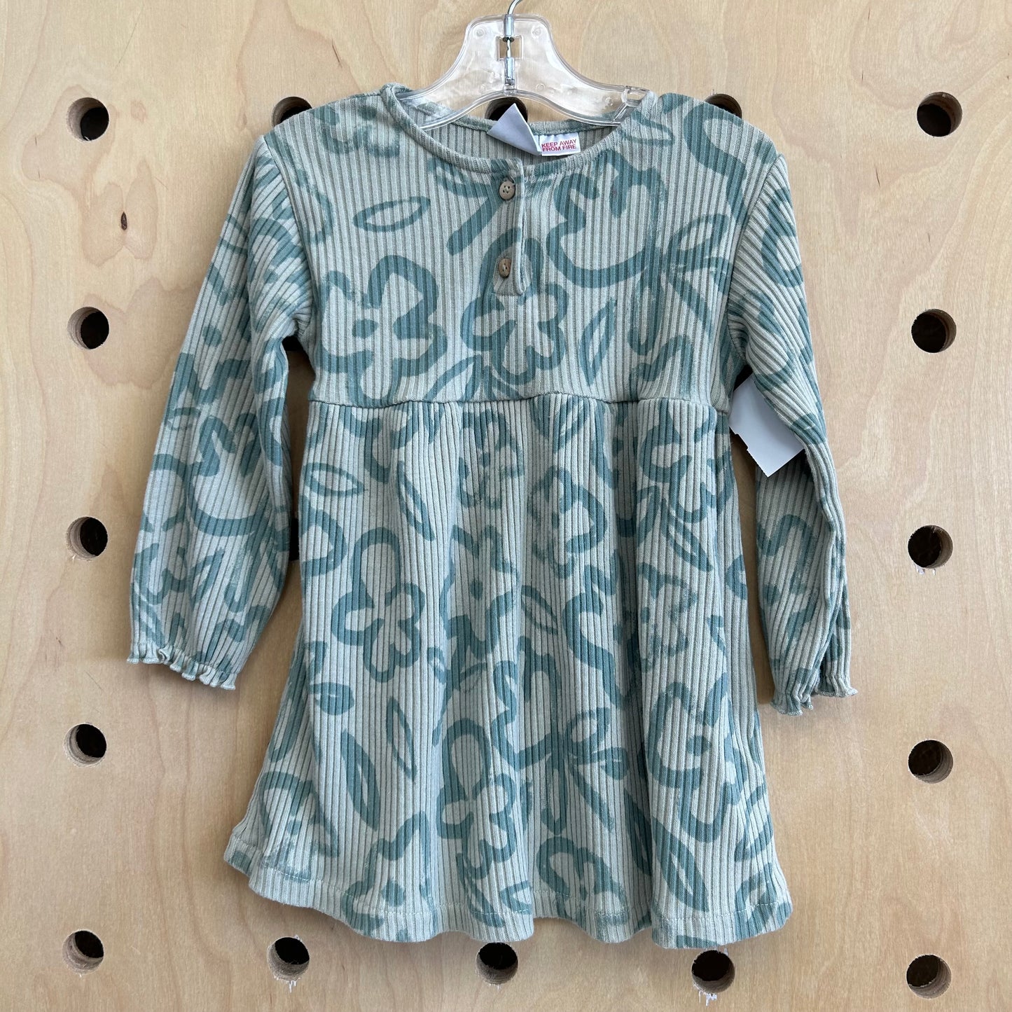 Green & Blue Floral Ribbed Dress