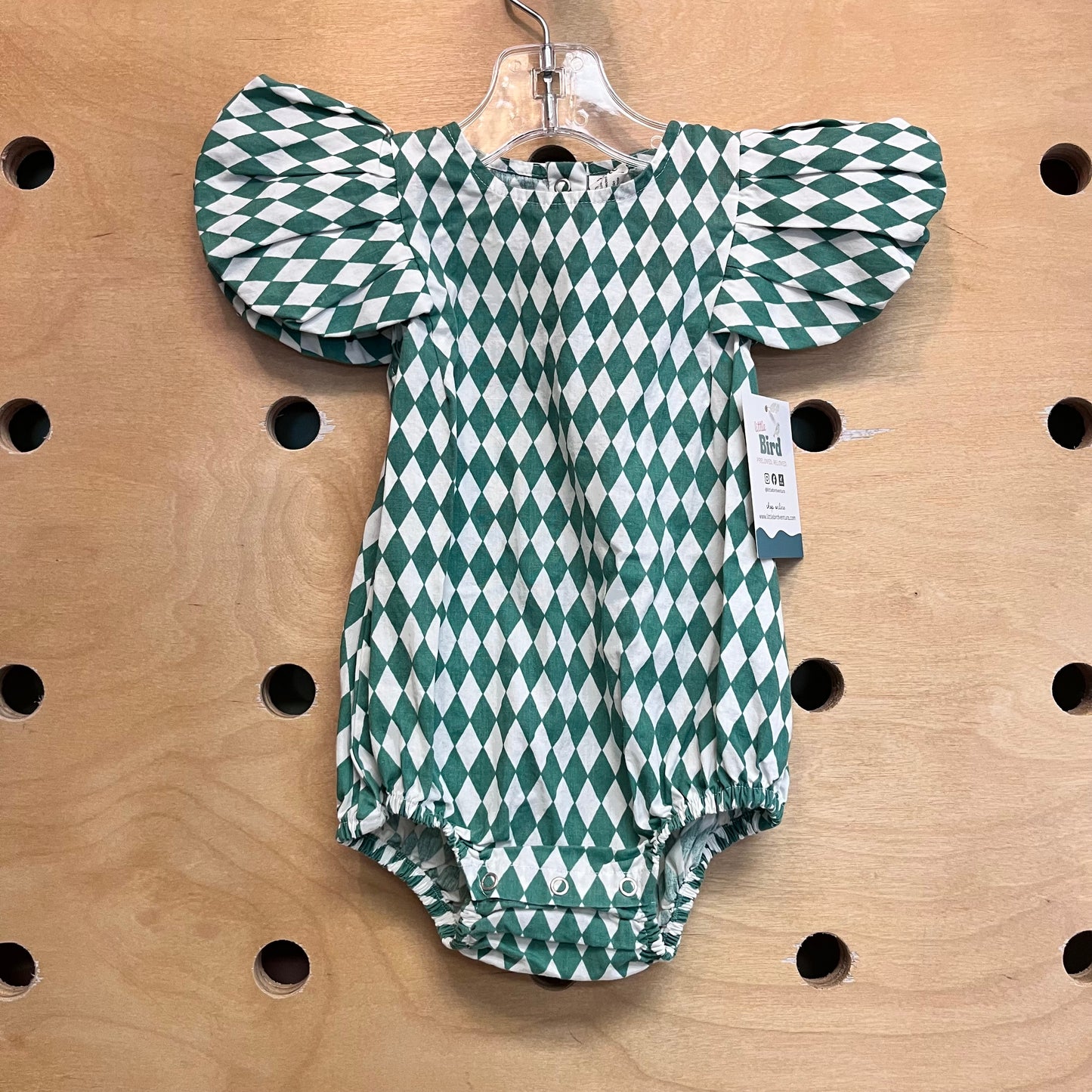 Organic Green/Ivory Diamonds Romper