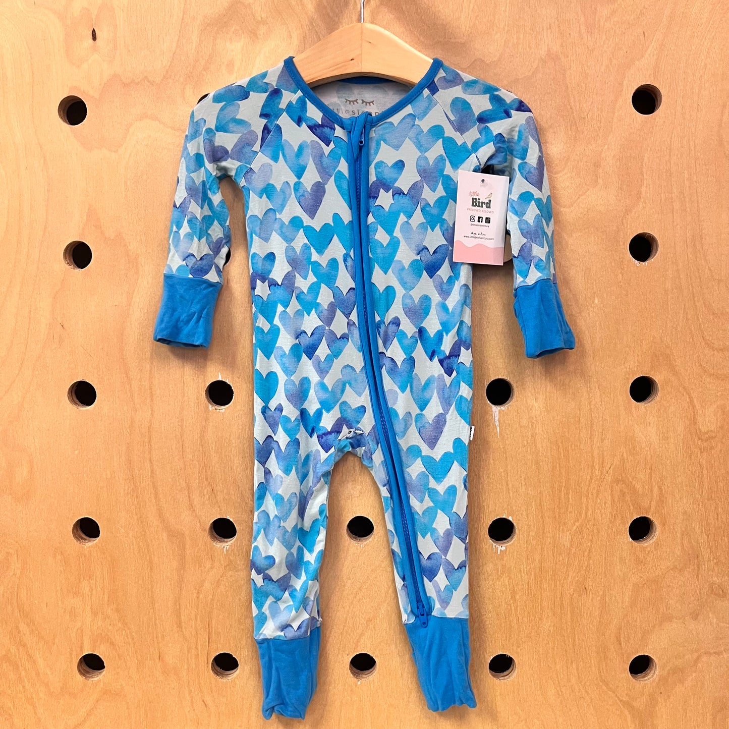 Blue Watercolor Hearts Bamboo Zippy