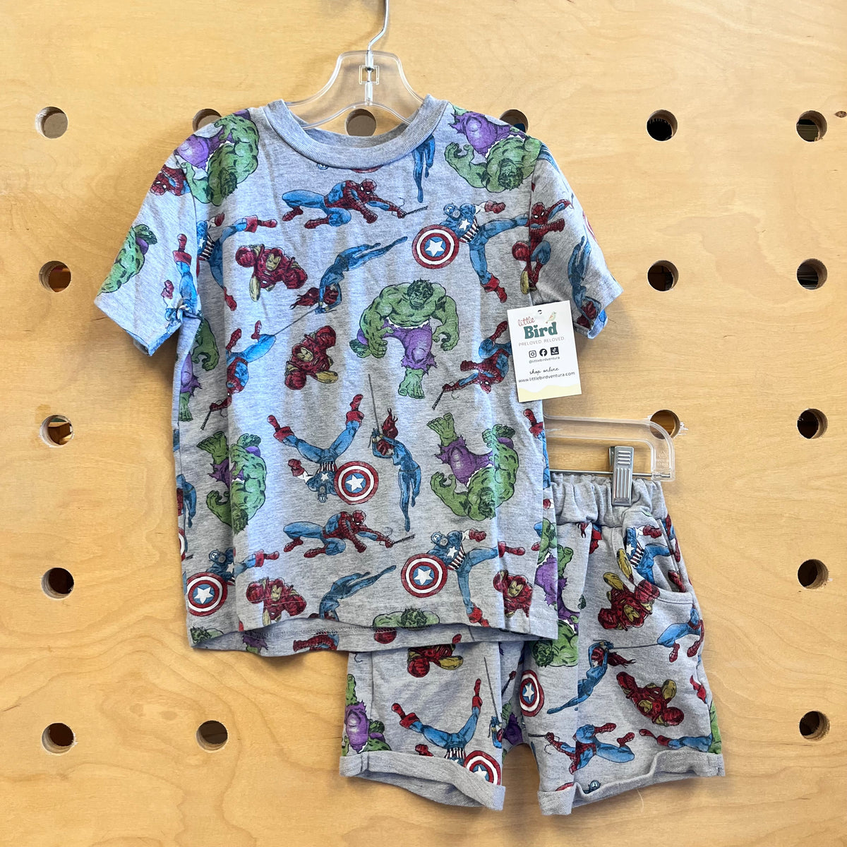 Grey Marvel Tee & Shorts Outfit
