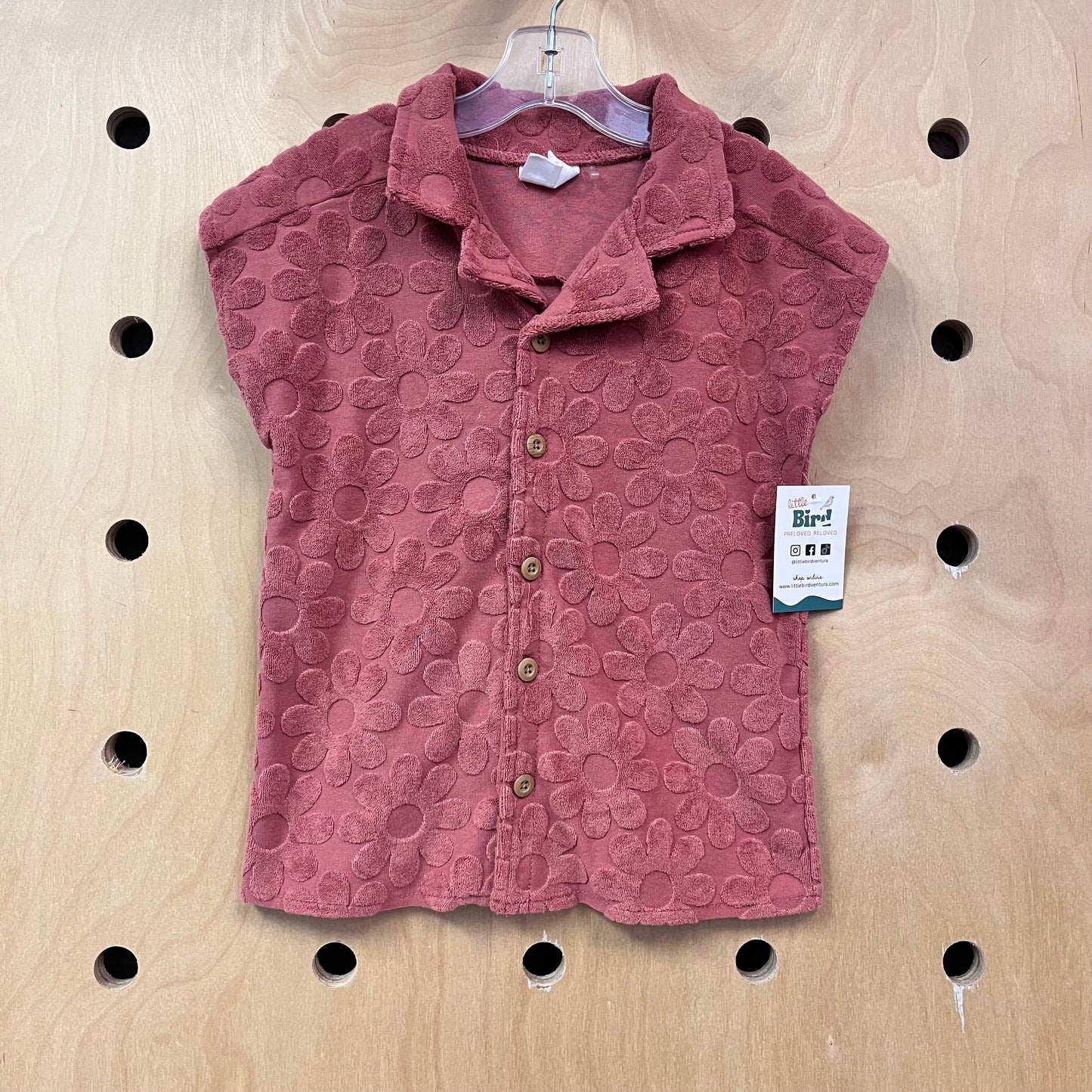 Dusty Rose Terry Floral Button Up
