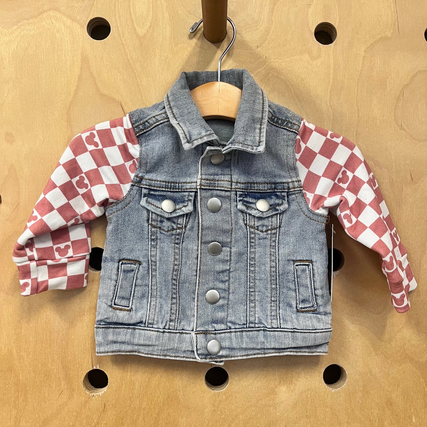 Plaid Mickey Sleeves Denim Jacket
