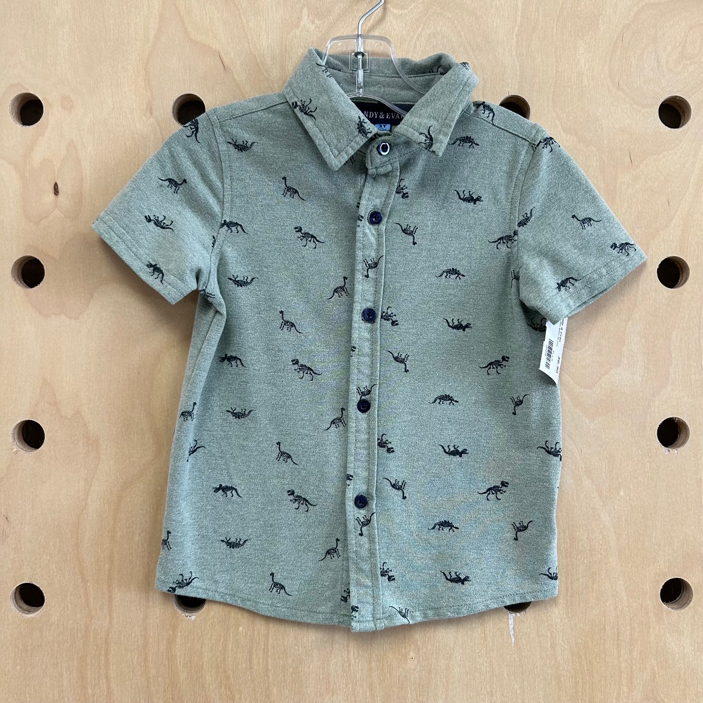 Green Dino Button Up Polo