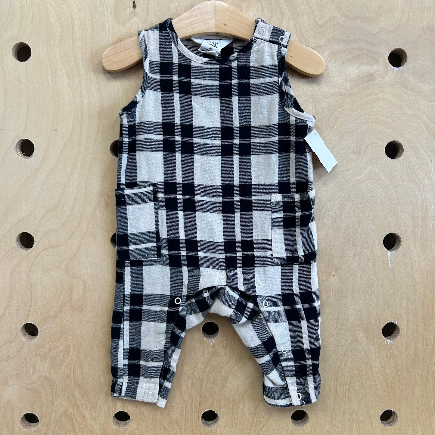 Cream & Black Plaid Flannel Romper