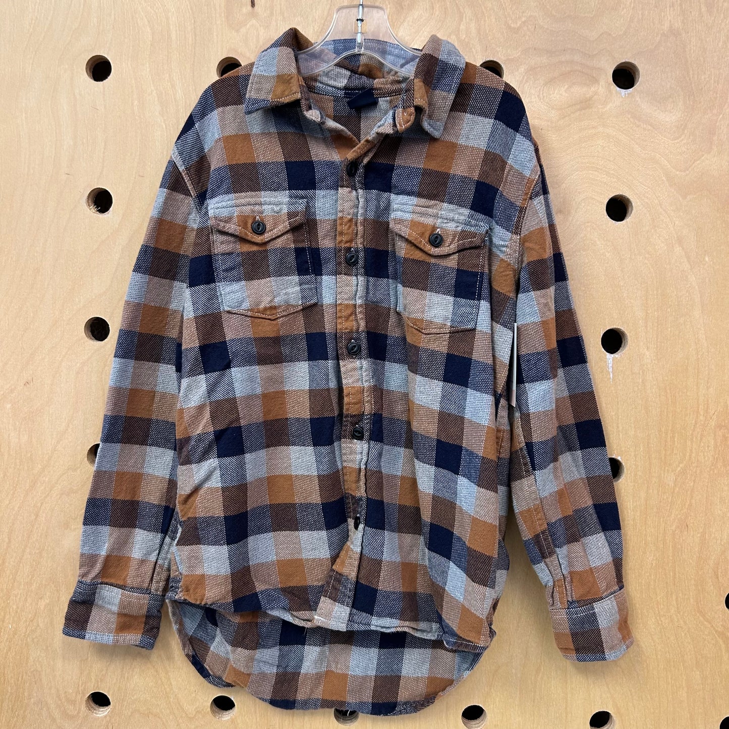 Grey Blue & Brown Plaid Flannel
