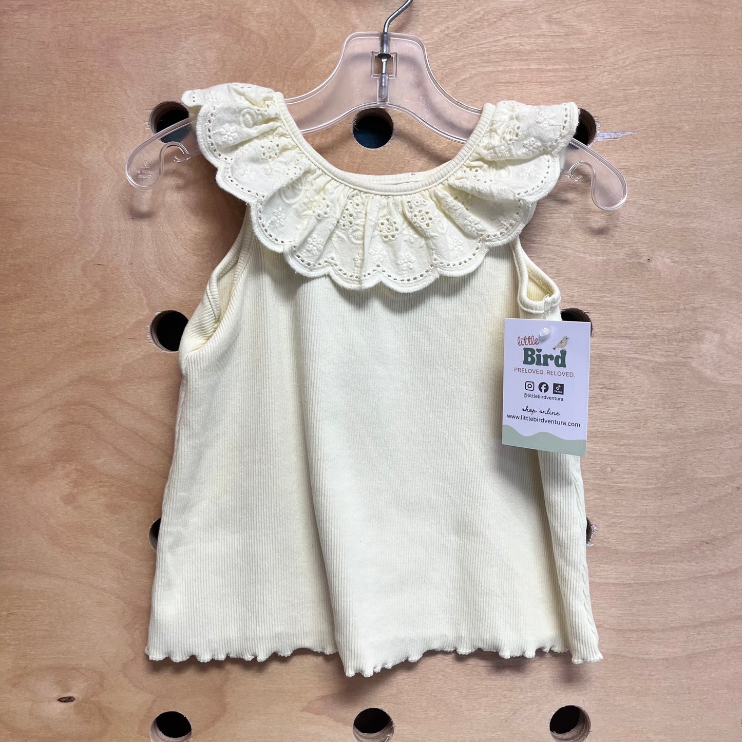 Yellow Ribbed Eyelett Collar Tank